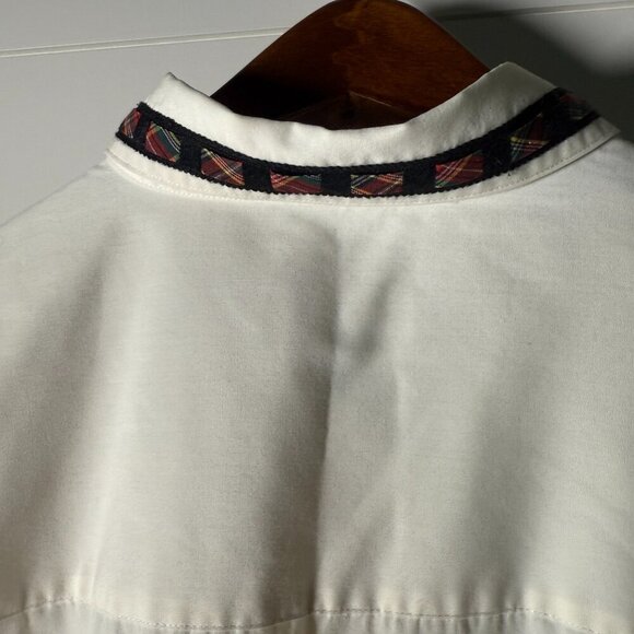 Talbots Long Sleeve Button Down Cream with Tartan Plaid Trim & Buttons Size Med - Picture 3 of 8